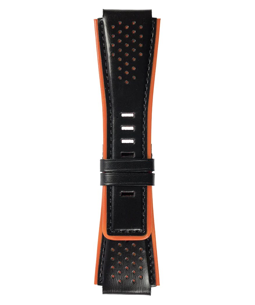BR-03 - BR-01 - BR-X1 Bracelet en cuir de veau de couleur noire avec passepoil orange