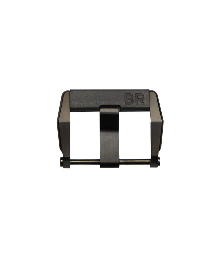 BR-03 (⌀ 42 MM) - BR-01 - BR-X1 Boucle ardillon en acier finition PVD noir poli avec insert caoutchouc